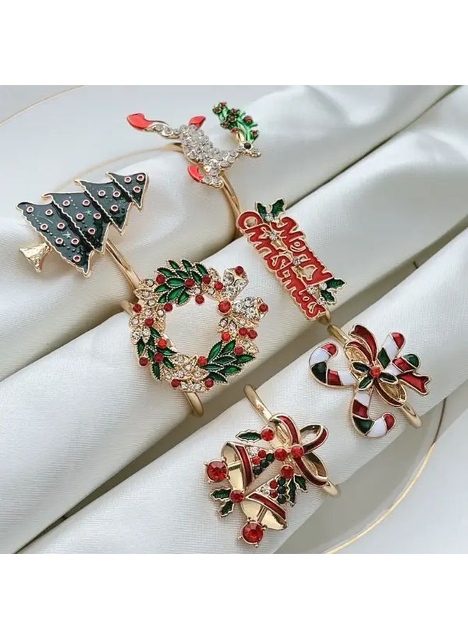 حلقات المناديل الذهبية المعدنية ديكور طاولة عيد الميلاد لتناول الطعام في الذكرى السنوية وأعياد الميلاد وعيد الشكر - Image 1